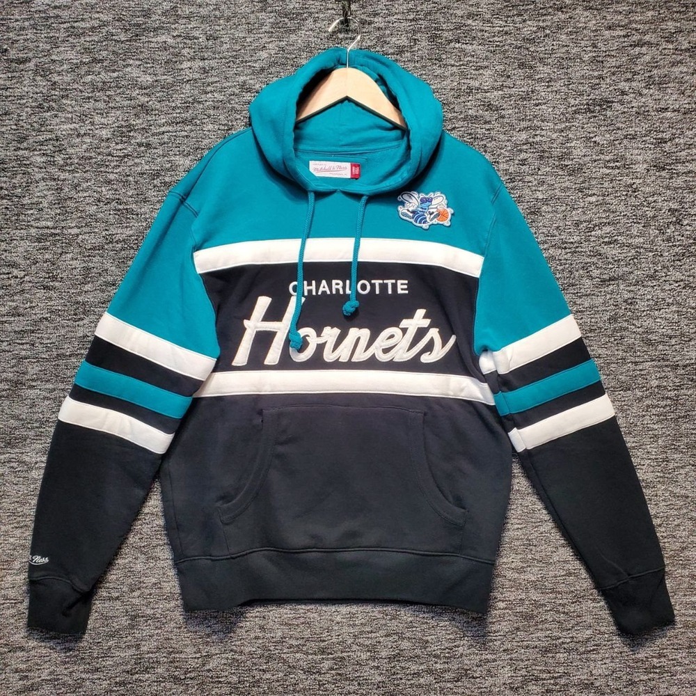 Mitchell Ness Charlotte Hornets Hoodie Mens Large Teal Black Hardwood Classics